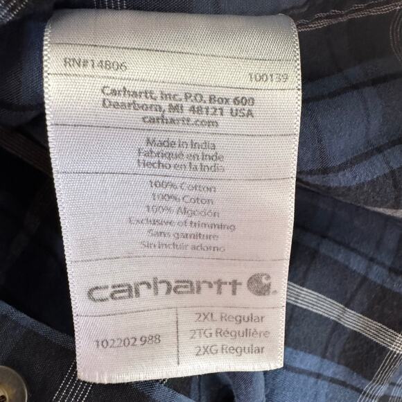 Carhartt Relaxed Fit Blue Black Plaid Flannel Shirt 2XL Cotton Workwear - Picture 7 of 9